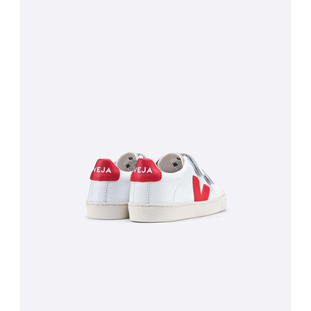 Kids' Veja ESPLAR LEATHER Sneakers White/Red | ZA 811ILH